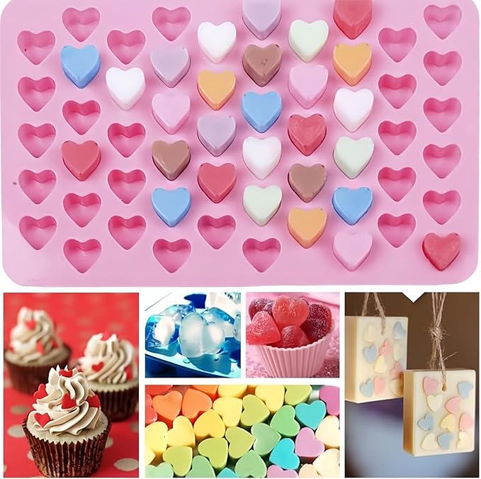 Mini Silicone Gummy Bear Molds (0.7 Inch Bite-Sized) - Non-Stick Chocolate & Candy Mold for Kids, Includes Dinosaur, Bear, Hearts & Donut Shapes (201 Cavities) - 4 Pieces + 3 Droppers By ENBRWAS