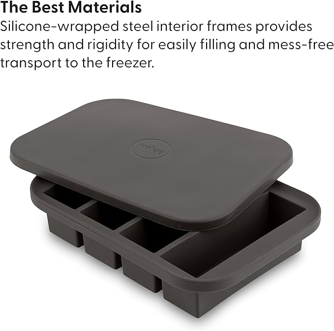 W&P Peak Silicone Collins Ice Tray w/ Protective Lid | Charcoal | Easy to Remove Ice Cubes | Food Grade Premium Silicone | Dishwasher Safe, BPA Free
