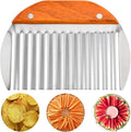 Suuker Large Crinkle Cutter for Veggies,French Fry Cutter with Wooden Handle,Potato Slicer French Fries Chopper,Potato Chip Slicer,Crinkle Cut Fries,Wavy Knife for Cucumber,Carrot,Carrot Chopper