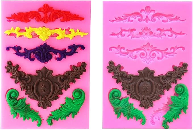 Rainmae Baroque Style Curlicues Scroll Lace Fondant Silicone Mold for Filigree Mold 3D Sculpted Flower Cake Border Decoration, Cupcake Topper, Jewelry, Polymer Clay, Crafting Projects