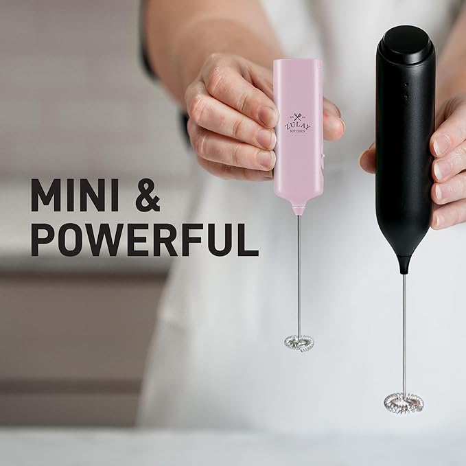 Mini & Mighty Milk Frother Wand – Powerful Handheld Coffee Frother, Battery Operated Drink Mixer – Compact Pocket Size – Detachable Whisk for Latte, Cappuccino, Matcha, Hot Chocolate – Pink