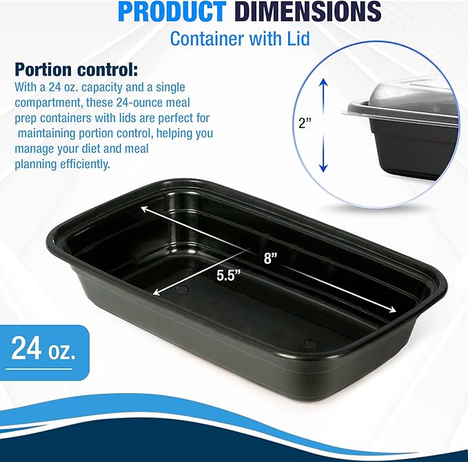 Ruthy's Outlet Meal Prep Containers W/Lids -Square Food Storage – BPA-Free| Stackable | Microwave | Freezer & Dishwasher Safe | Reusable Lunch Bento Box Portion Control & Planning (150 Pack, 24 oz)