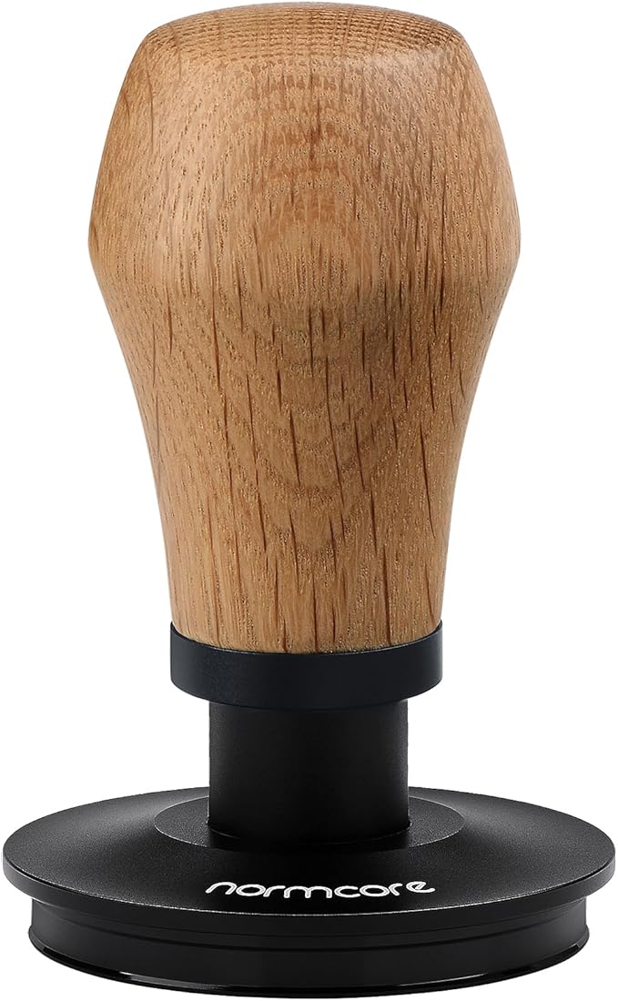 Normcore 53.3mm Espresso Tamper V4 - Spring Loaded With Titanium PVD Coating, Ripple Base - 15lbs/25lbs/30lbs Replacement Springs, Coffee Tamper With Genuine Oak Wood Handle