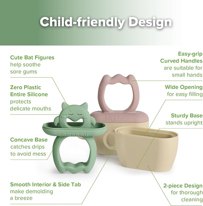 Haakaa Chilly Monster Breastmilk Popsicle Molds, Silicone Popsicle Molds for Baby Teething Relief, BPA Free Frozen Breast Milk Teether Popsicle Maker & Ice Pop Molds for Infant 6m+ (Blush + Pea Green）
