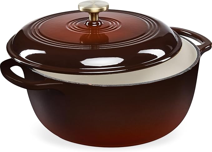 Best Choice Products 6 Quart Enamel Cast-Iron Round Dutch Oven, Family Style Heavy-Duty Pre-Seasoned Cookware for Home, Kitchen, Dining Room, Oven Safe w/Lid, Dual Handles - Chocolate Ganache