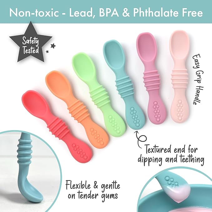 PrimaStella Silicone Chew Spoon Set for Babies and Toddlers | Safety Tested | BPA Free | Microwave, Dishwasher and Freezer Safe