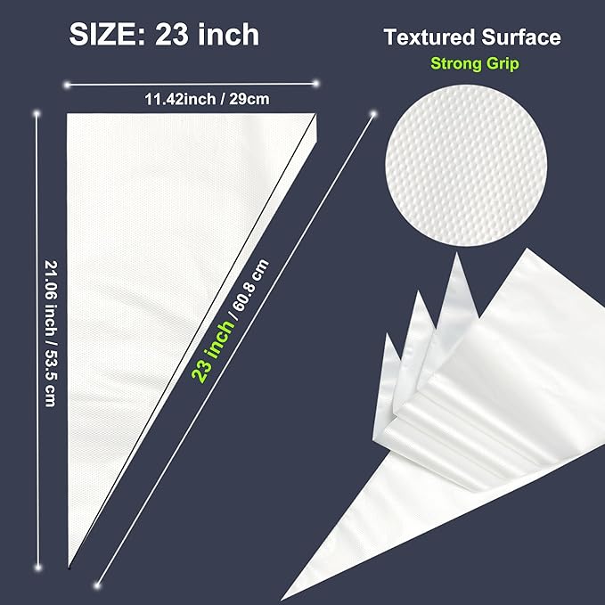 23 inch Frosting Piping Bag Disposable, AMBESTAR 200 Pieces Professional Clear Huge Thickened Cake Decorating Bag for Cream Frosting, Cakes and Cookies Decoration, Baking Lovers Accessories