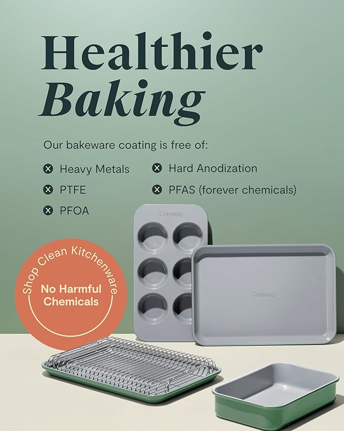 Caraway Nonstick 9” x 6.5” Small Rectangle Baking Pan Duo – Non-Toxic, PTFE & PFOA Free – Aluminized Steel Core – Deep Ceramic Baking Pan for Casseroles, Lasagna & More - Perracotta