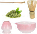 Matcha Whisk Set,4pcs Matcha Set Whisk and Bowl with Spout,Ceramic Matcha Whisk Holder,Scoop(Chashaku),Matcha Kit for Matcha Lovers Kitchen Matcha Accessories,Ideal Gift Christmas(Gradient Pink)