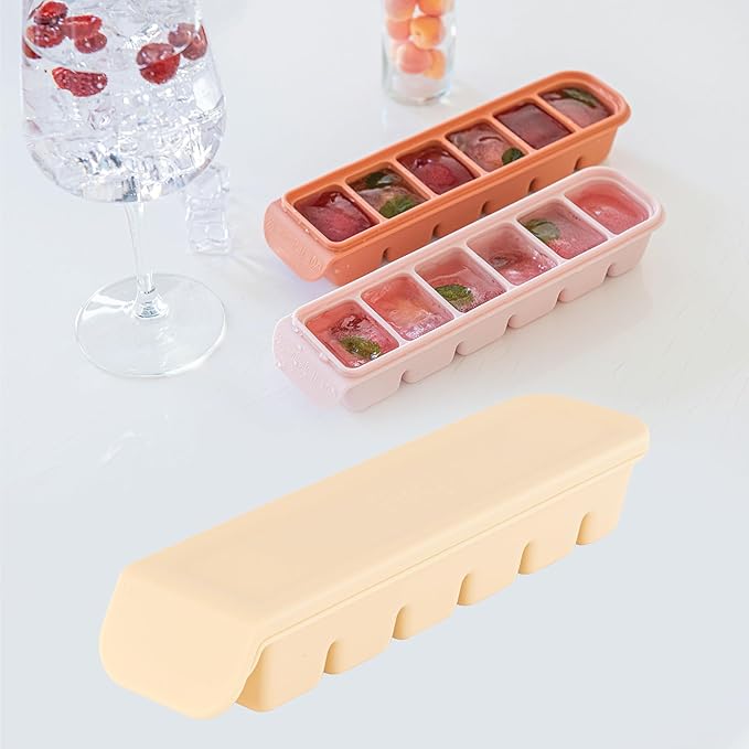 Silicone Freezer Trays with Lid,2ea 1oz 6 Section-Leak Proof Silicone Freezer molds for Homemade Baby Food Breastmilk, Purees, Vegetables, Fruit, Baby Food Jars Ice Tray with Lid BPA Free Beige