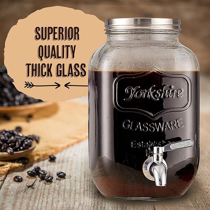 2-Gallon Cold Brew Coffee Maker – Commercial Size Extra Large Glass Dispenser with Metal Spigot, Reusable Metal Filter & Airtight Lid – Big Batch Brewing by KitchenToolz