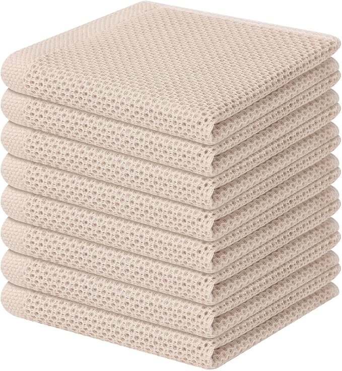 Homaxy 100% Cotton Waffle Weave Kitchen Dish Cloths, Ultra Soft Absorbent Quick Drying Dish Towels, 12 x 12 Inches, 8-Pack, Beige