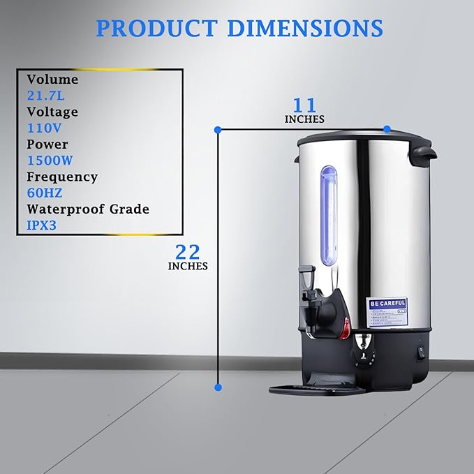 Commercial Electric Kettle Warmer Stainless Steel Hot Water Dispenser Hot Water Boiler And Warmer with Faucet Quick-Temp or Boil for Tea Coffee 1500W 21.7 Liter Capacity