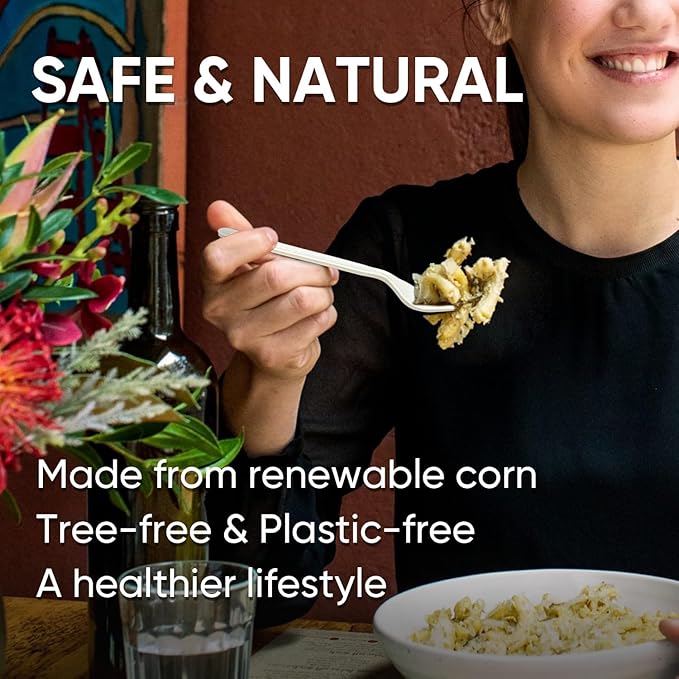 300 Count Compostable Forks Bulk No Plastic Forks Heavy Duty Biodegradable Forks Eco Friendly Cutlery for Lounge Party Wedding Picnic Camping