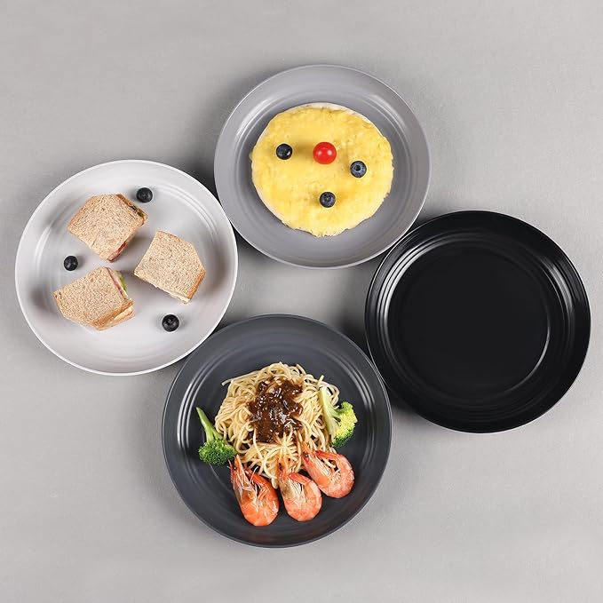 12 Pcs Unbreakable Deep Dinner Plates Set, 10 inch Reusable Plastic Wheat Straw Plates, Microwave and Dishwasher Safe Plate for Kitchen, Lightweight Plate for Dessert, BPA Free, Dark Gray