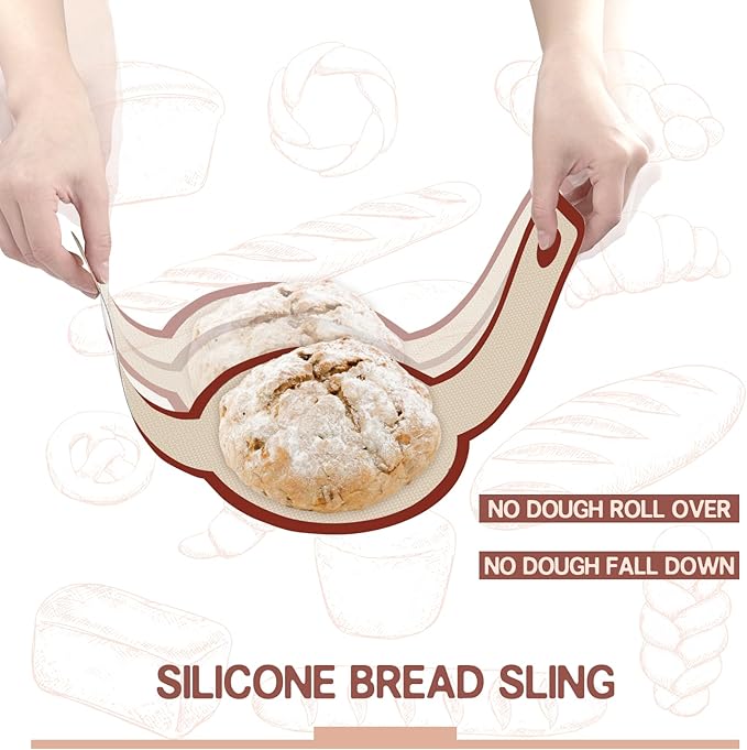 Silicone Bread Sling Oval and Round, 2 PCS Nonstick＆Reusable Bread Baking Mats, Easy-To-Clean Dutch Oven Liners, Sourdough Bread Baking Supplies (Oval and Round, Red)