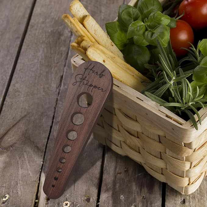 Herb Stripper Tool, Wooden Herb Stripper Vegetable Leaf Remover 8 Different Aperture Designs Wood Stripping Strippers Suitable for Herbs, Parsley, Coriander, Thyme, Rosemary (Brown)