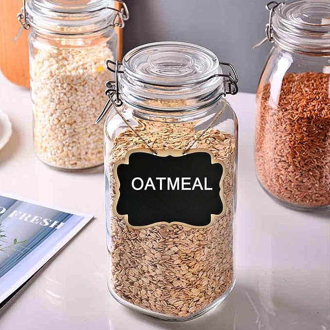 78oz Glass Storage Jars with Airtight Lids Set of 3, Pantry Storage Containers with Lids, Square Large Airtight Glass Jars, Perfect for Kitchen Canning Cereal, Pasta, Flour, Coffee Beans