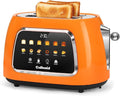 Toaster 2 Slice Smart Touch Screen, Retro 1.5'' Extra Wide Slot Stainless Steel Digital Bread Toaster with Memory Function, Bagel, Defrost, 6 Browning Level and Removable Crumb Tray, Orange