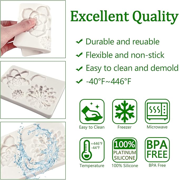 Succulent Fondant Molds, Tropical Plant Cake Decorating Mold for Baking Candy Chocolate Mousse Biscuit Dough Flower Paste Massecuite Sugar Craft Clay Resin