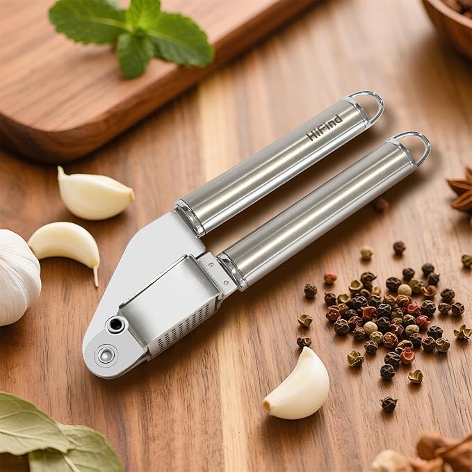 Stainless Steel Garlic Press Disassembly Garlic Mincer, Crusher & Peeler Kitchen Tool Professional Easy-Squeeze Rust Proof Easy Clean Garlic Press (Mirror Polishing Head)