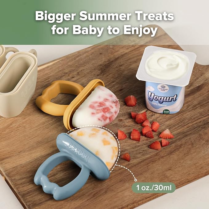 Haakaa Chilly Monster Breastmilk Popsicle Molds, Silicone Popsicle Molds for Baby Teething Relief, BPA Free Frozen Breast Milk Teether Popsicle Maker & Ice Pop Molds for Infant 6m+(Sky Blue + Mustard)
