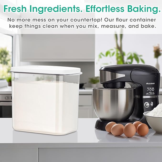 TBMax Large Rice Container 25 Lbs with Easy-Carrying Handles -12.7 Qt Flour Storage Container with Pop Up Lid & Hanging Hooks for Cleaner Use, Airtight Food Storage Bin for Kitchen Organization