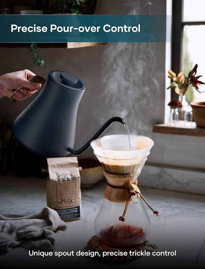 Electric Kettles, Gooseneck Electric Kettle, ±1℉ Temperature Control, Stainless Steel Inner, Quick Heating, for Pour Over Coffee, Brew Tea, Boil Hot Water, 0.9L Navy Blue