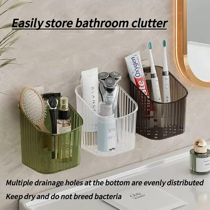 6Pack Wall Mount Organizer, Adhesive Cabinet Door Storage Bins, Clear Makeup Containers, Stackable Organizer Basket for Kitchen, Bathroom, Cabinet, Pantry, Office，Refrigerator Small Items storage