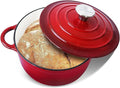Trustmade 4.5 QT Cast Iron Dutch Oven, Enamel Coated Cookware Pot with Self Basting Lid for Home Baking, Braiser, Cooking, Red