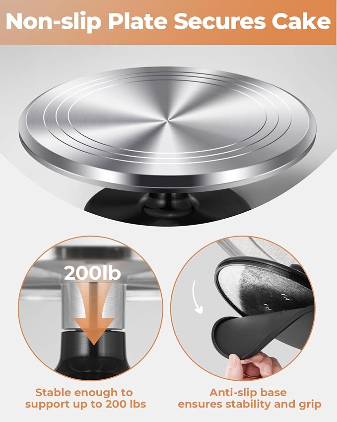 Kootek Aluminium Alloy Revolving Cake Stand 12 Inch Rotating Cake Turntable for Cake, Cupcake Decorating Supplies