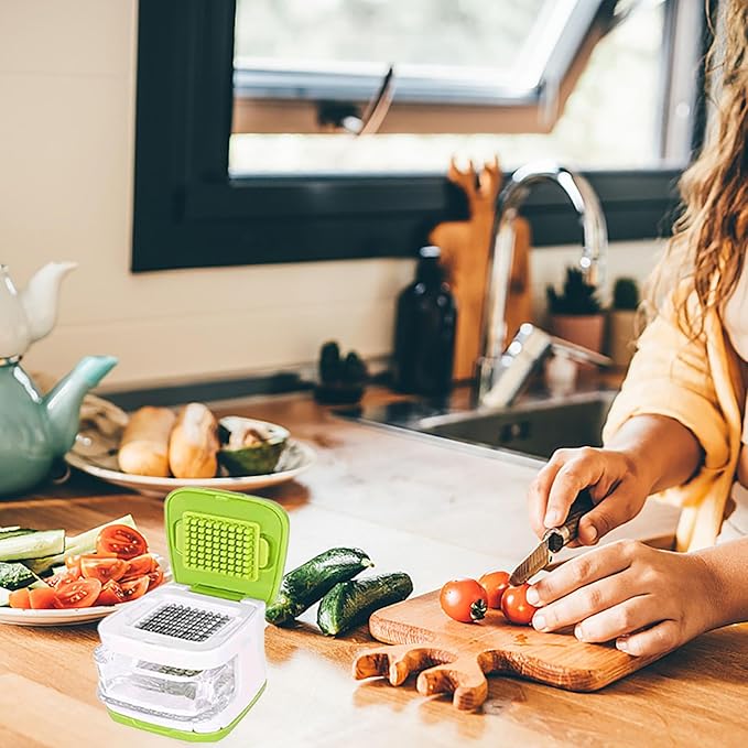 Garlic Press,Double cutting Crusher, Cutter, Mincer, and Storage Container (Green).