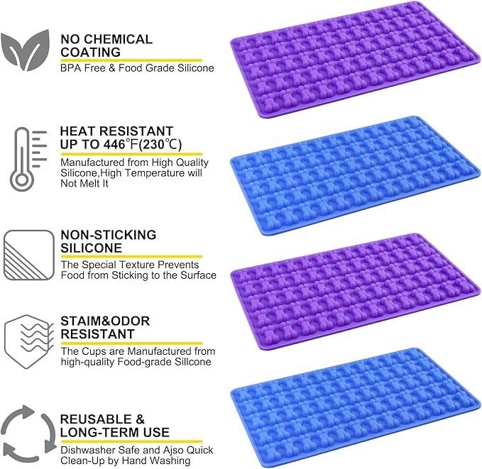 Palksky Dog Treat Molds Silicone, 4Pcs 65 Cavities Mini Bone Mold for Baking and Freezing