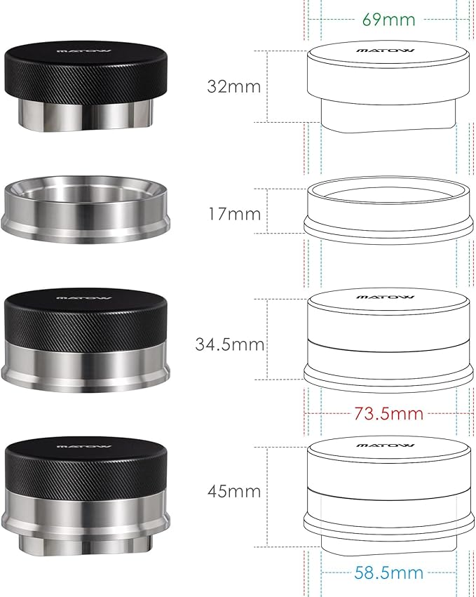 MATOW 2 in 1 Design Gravity Distributor and Magnetic Dosing Funnel Combo, 58.5mm Adaptive Espresso Distributor and Stainless Steel Dosing Ring Set Fits All 58mm Portafilter