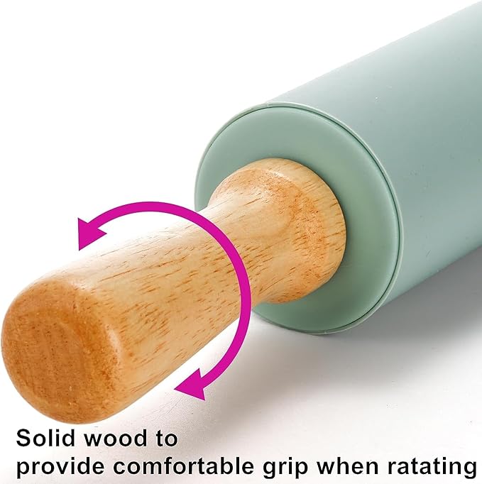 Yopay 4 Pack Silicone Rolling Pin for Baking, Non Stick Large 17 Inch Roller with Wood Handle for Tortillas Dough, Pizza, Pie, Pastries, Pasta, Cookies, Good Grips, Easy to Wash