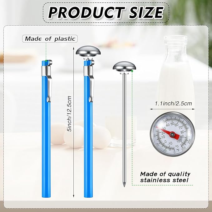 Xuhal 6 Pcs Stainless Steel Kitchen Thermometers with 5 Inch Long Stem 1 Inch Dial Milk Frothing Food Thermometer for Oven Probe Meat Grill BBQ Cooking Chocolate Water (Blue)
