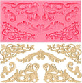 Vintage Curlicues Silicone Molds, Baroque Style Corner Relief Chocolate Molds, Filigree Scroll Flower Sculpted Cake Border Fondant Baking Molds for Cake Decoration Candy Clay Resin