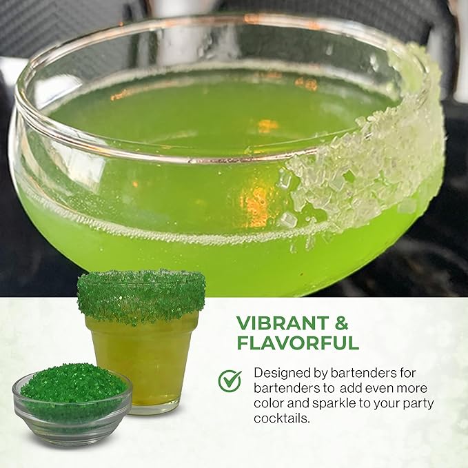 Snowy River Green, Cocktail & Margarita Sugar Rimmer - Vibrant Color Glass Rimming Sugar with Medium Crystal Texture - 8oz