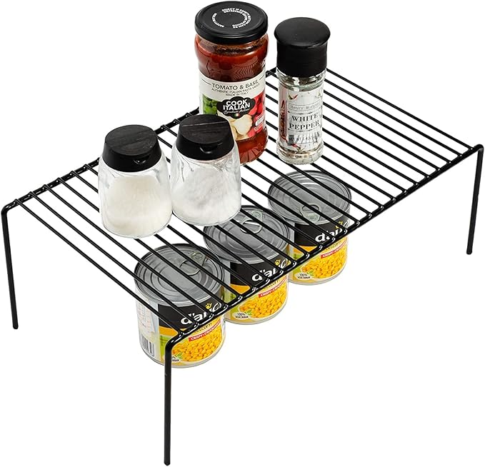Kitchen Cabinet Shelf Organizer Set of 5, Large (15.7 x 9.4 inch) Metal Wire Pantry Storage Shelves, Dish Plate Racks for Cabinets, Freezer, Counter, Cupboard Organizers and Storage, Black