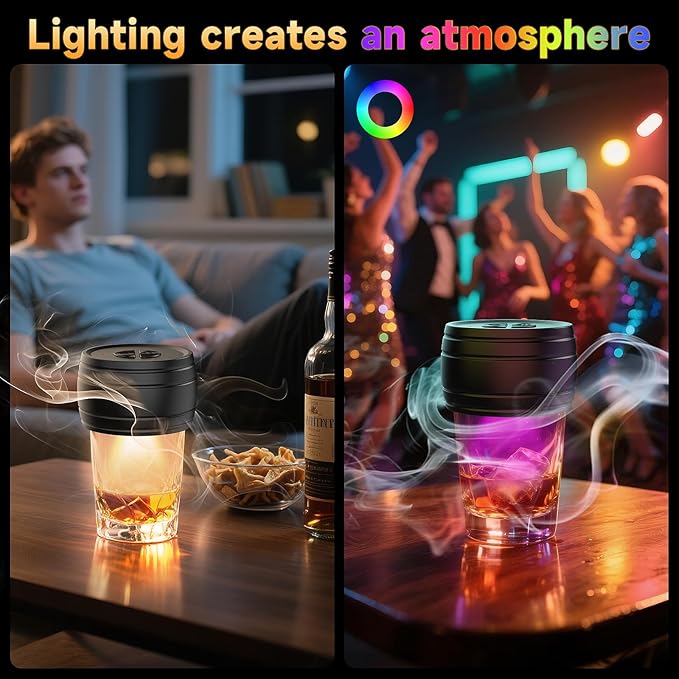 Electric Whiskey Smoker Kit Built-in Lighter, Rechargeable Old Fashioned Cocktail Bourbon Drink Smoker kit with 6 Wood Chips Birthday Gifts for Men Dad Husband Boyfriend Mens