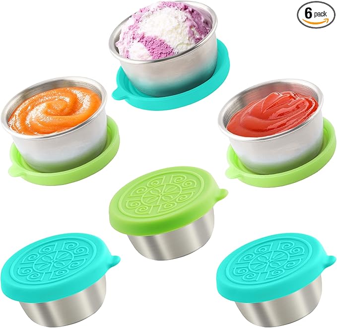 6x1.6 Oz Salad Dressing Containers With Lids, Small Leakproof Reusable Stainless Steel Salad Dressing Container To Go For Lunch Boxes,Sauce containers, Picnics,Travel Meal Prep And Kitchen Storage.