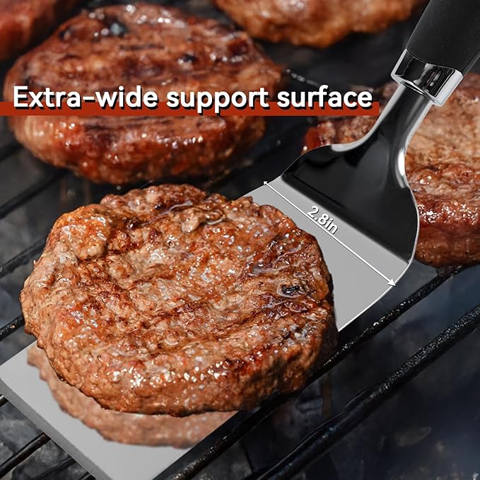 Metal Spatula for Cast Iron Skillet Grill & BBQ, Flat Top Griddle Spatulas for Burgers Fish Eggs, Stainless Steel Turner Flipper for Kitchen Use
