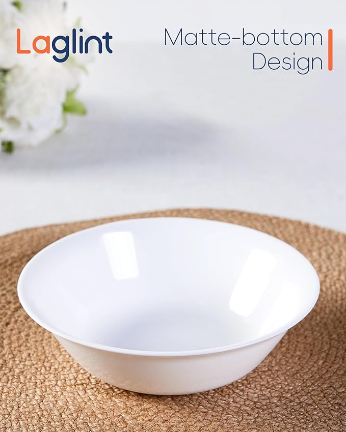 14 OZ (16 OZ MAX) White Opal Glass Cereal Bowl Set of 4, 6.5 inch Dishwasher & Microwave Safe Round Bowls for Soup, Salad and Rice