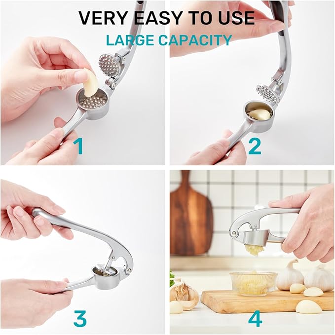 Garlic Press, Premium Rust Proof Kitchen Garlic Mincer Crusher Squeezer with Ergonomic handle, Ginger Crusher with Good Grip, Easy to Clean, Dishwasher Safe