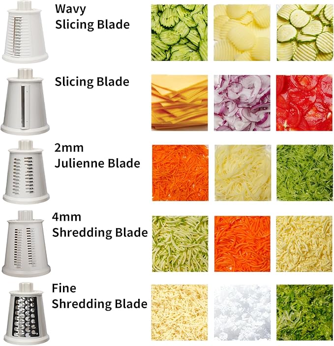 Rotary Cheese Grater Shredder - Upgraded 5 in 1 Cheese Grater with Handle and Strong Suction Base, Multi-purpose Julienne Slicer Ice Shaver Nuts Grinder for Ice, Vegetables, Fruit, Nuts