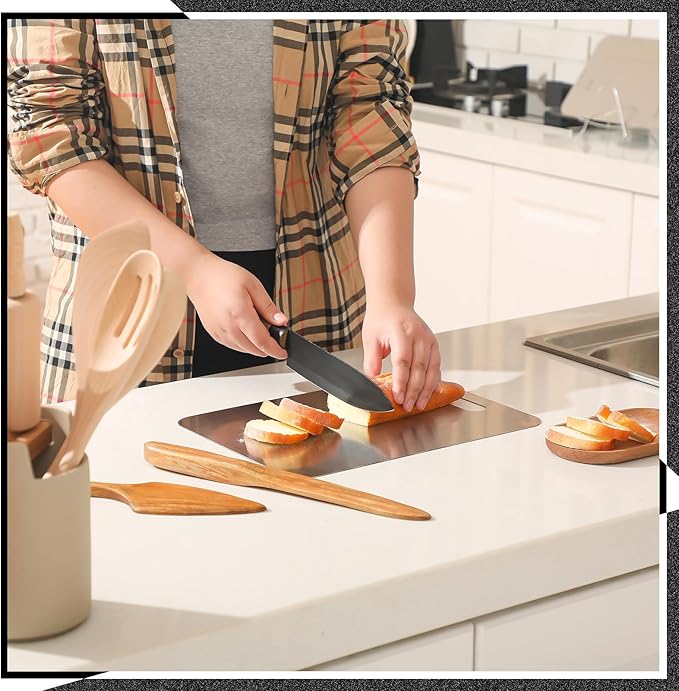2 Pcs Stainless Steel Cutting Board for Kitchen 304 Steel Chopping Dishwasher Safe Metal Cutting Board Set for Kitchen Meat Fruit Vegetable (13.4"x9",11.8"x7.9")