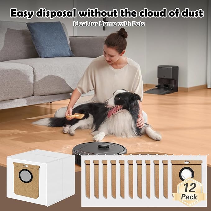 12 Pack L60 L50 Dust Bags Compatible with Eufy L60 SES, L50 SES Robot Vacuum Self-Empty Station, Upgraded 3 L Large Vacuum Replacement Bags