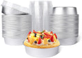 Beasea Pie Tins with Lids 8oz, 100 Pack 4 Inch Disposable Mini Creme Brulee Ramekins Silver Small Aluminum Foil Pie Tart Cake Baking Pans Individual Round Containers Oven Safe for Baking