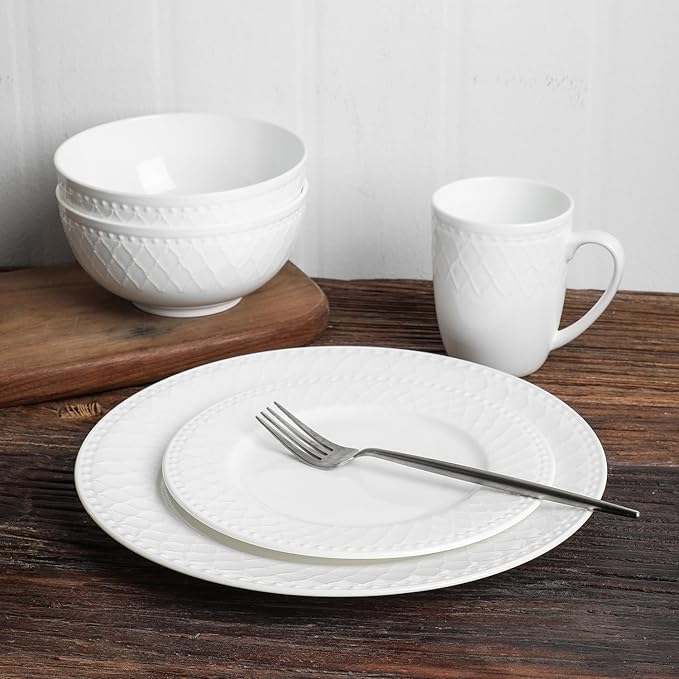 Stone Lain Alexandria 16-Piece Dinnerware Set Bone China, White