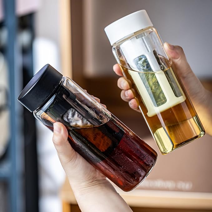 19oz Cold Brew Bottle, Cold Brew Maker with Removable Filter, BPA - Free Portable Cold Brew Tea Bottle for Iced Tea, Cold Brew & Fruit Infusion (Black+White)